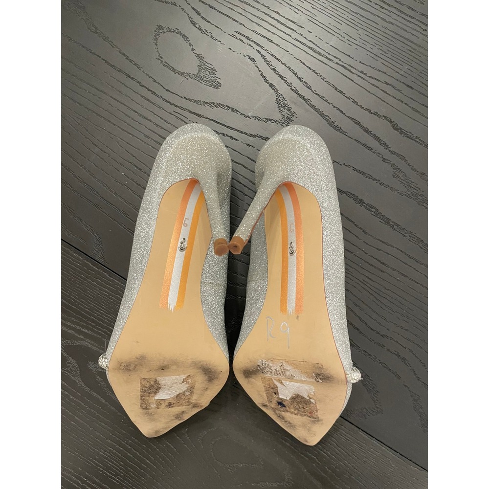 Sam Edelman Silver Glitter Pointed-Toe Bow Pumps - Picture 9 of 10